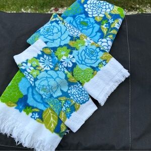 Vtg 3set bath towel set Cannon Royal Family blue roses textured towel wash cloth